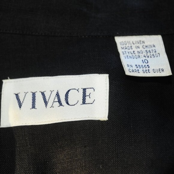 Women's Black Linen Button Front Sleeveless Midi Dress by Vivace Size 10 Unlined - Picture 6 of 7